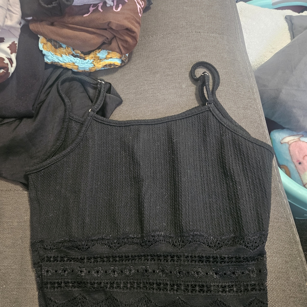 Black Crochet Trim Cami Tank Top